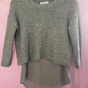 Jennifer Lopez Metallic Gray Sequin Sweater w/Attached Chiffon Tank Top Small